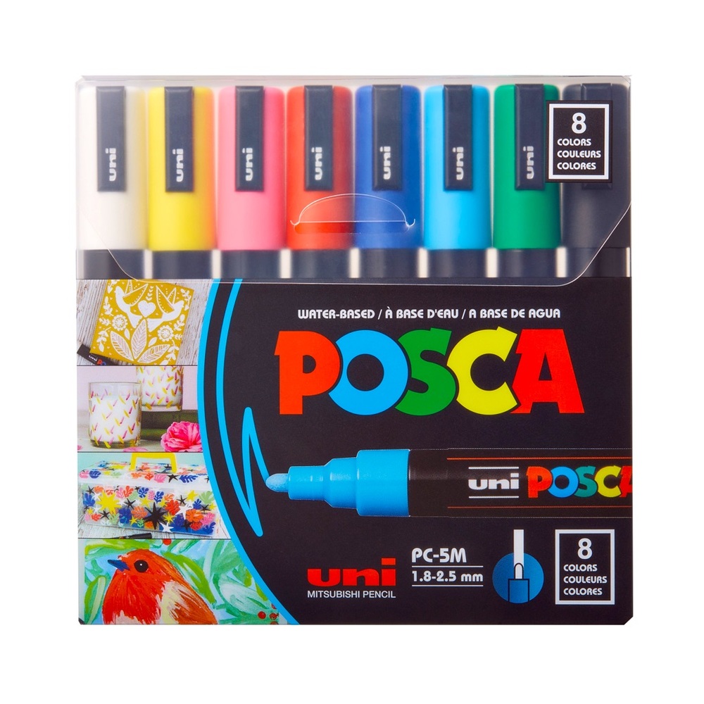 UNI POSCA WATER BASED MARKERS PC-5M 8 COLORS NEW!!